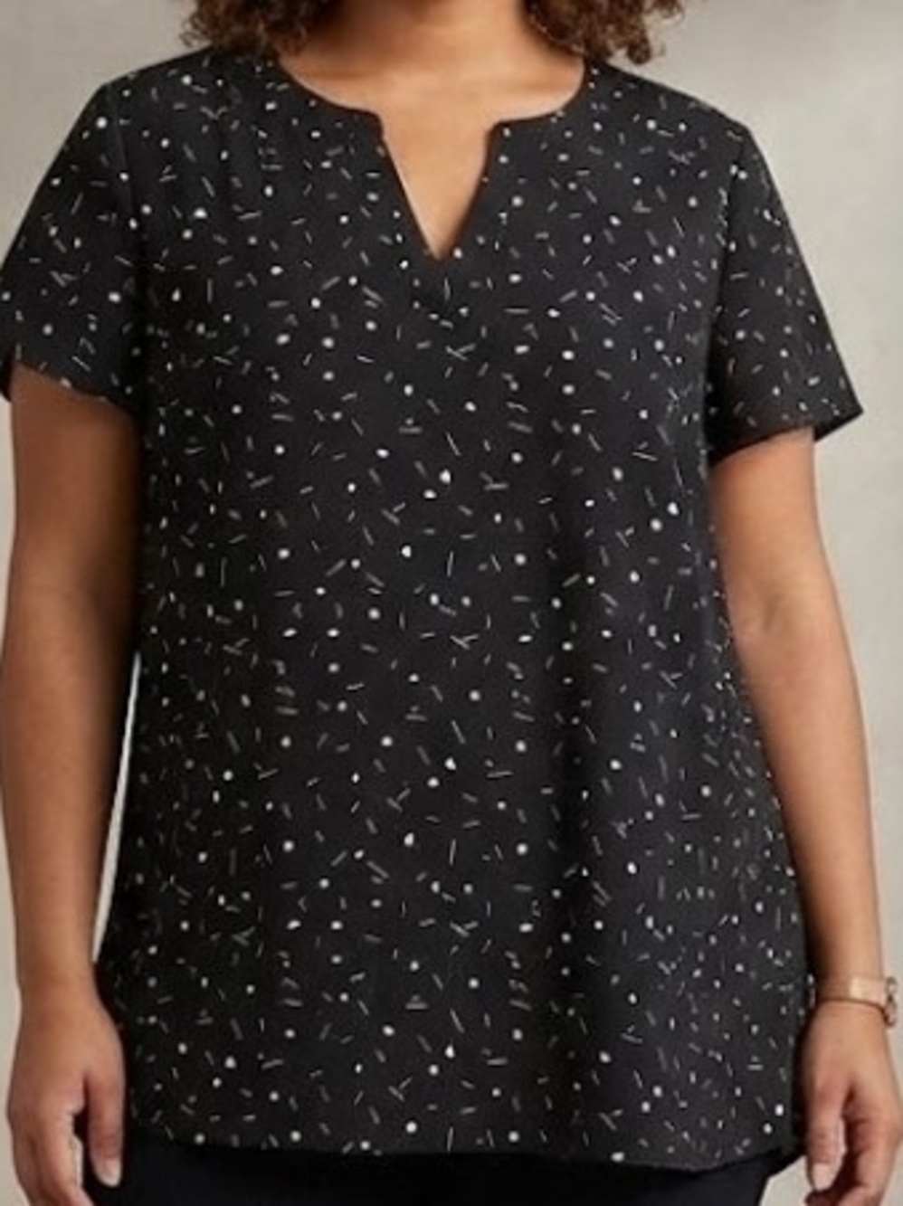 Hilary Radley Black Confetti Notch-Neck Short Sleeve Top Blouse XXL EUC